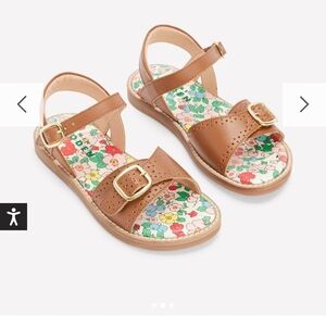 Mini Boden Leather Buckle Strap Girls Sandals with Floral Insole